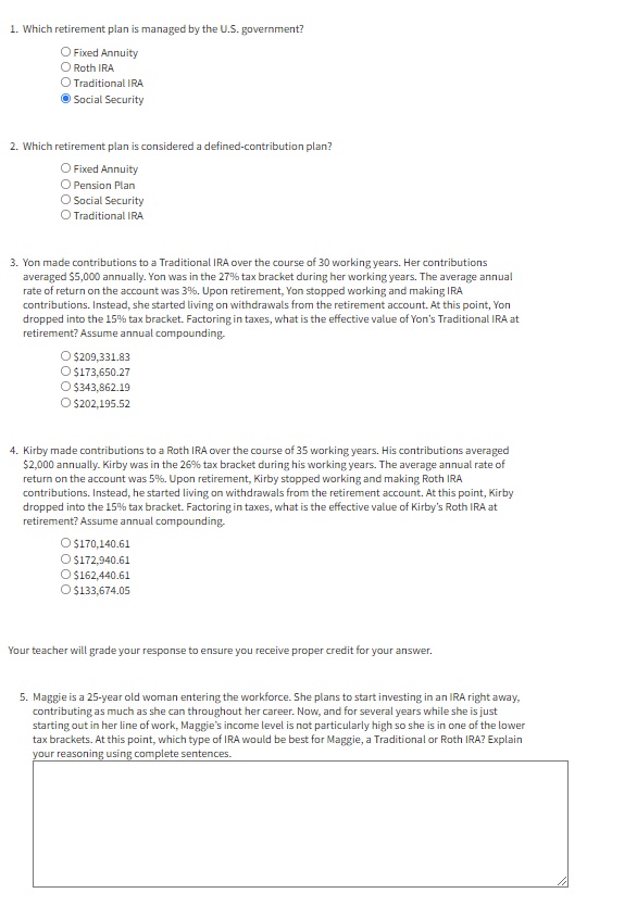 please help and solve 1. Which retirement plan is managed by the