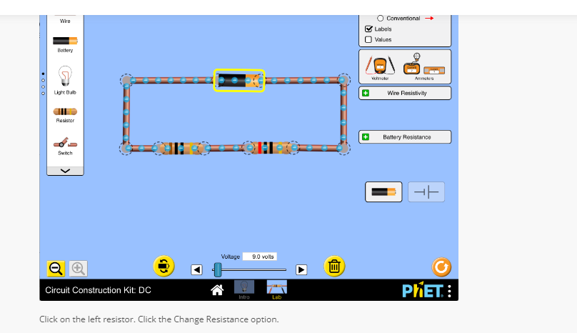 bottom:O Conventional Labels Values Battery 0 0 0 Volmaker Light Bulb +