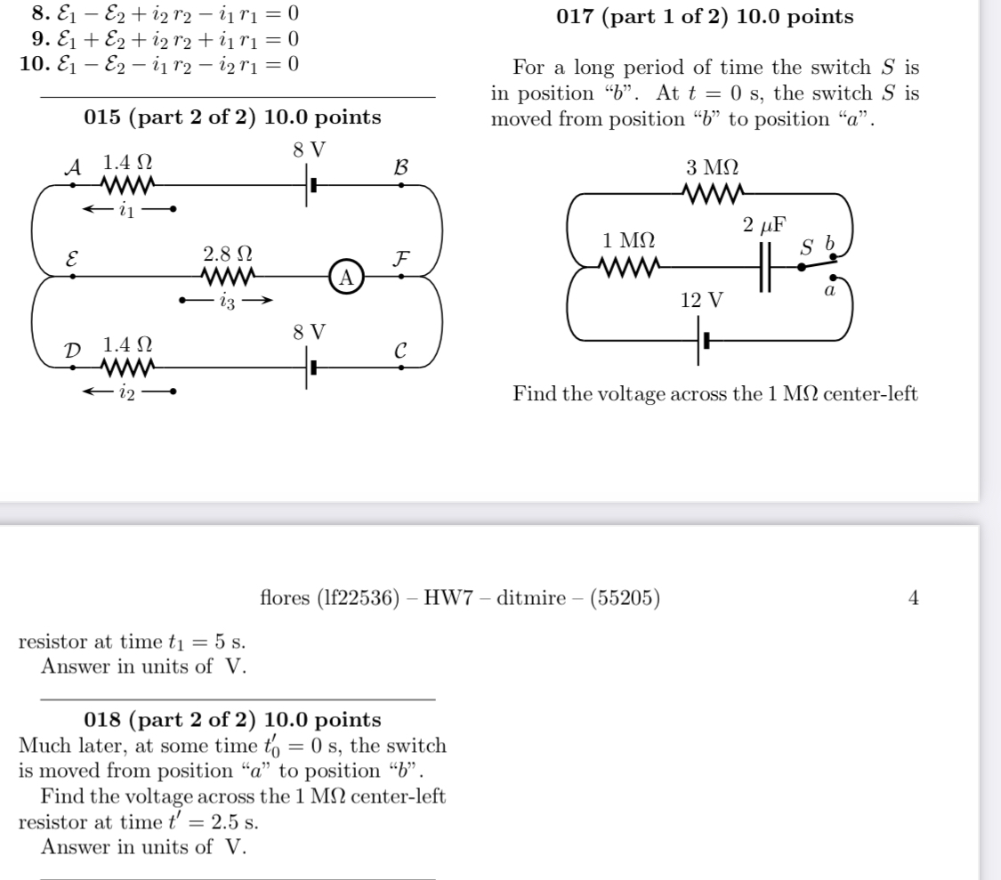 (part 1 of2) 10.0 points 9.1+2+i21'2+i11'1=0 10- 51 52 31 T2 i2