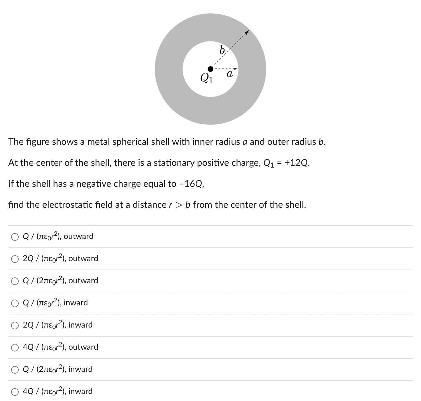 b Q1 a The figure shows a metal spherical shell with
