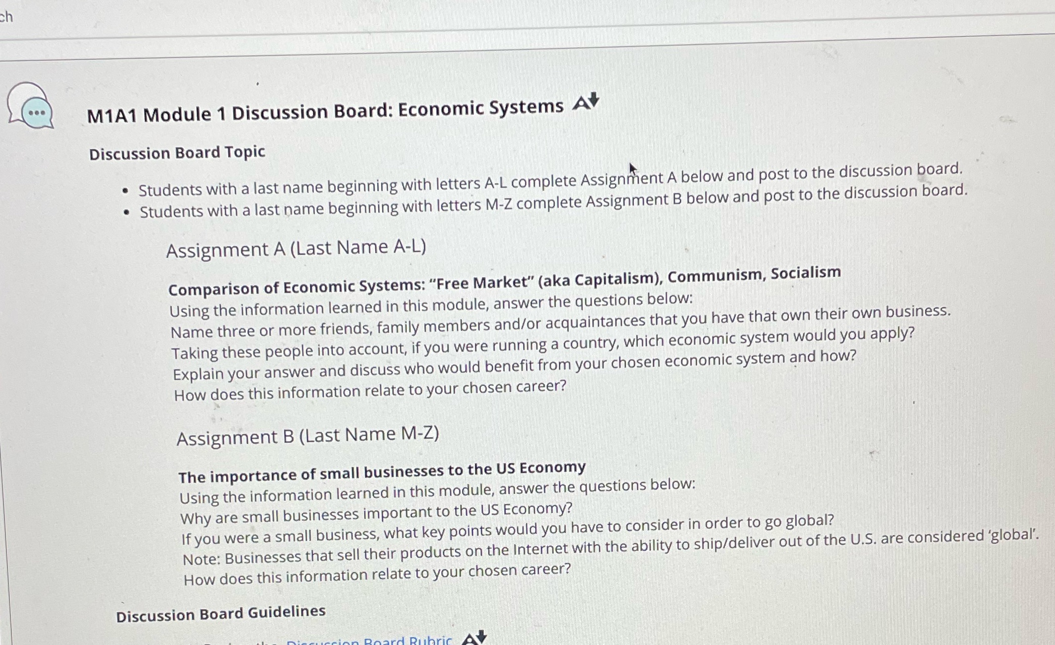  ch ... M1A1 Module 1 Discussion Board: Economic Systems Av Discussion