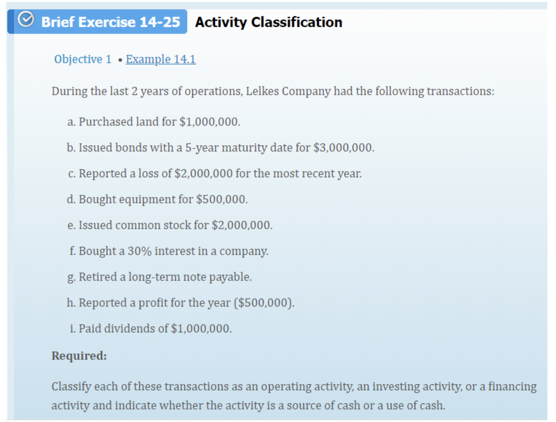  Brief Exercise 14-25 Activity Classification Objective 1 . Example 14.1 During