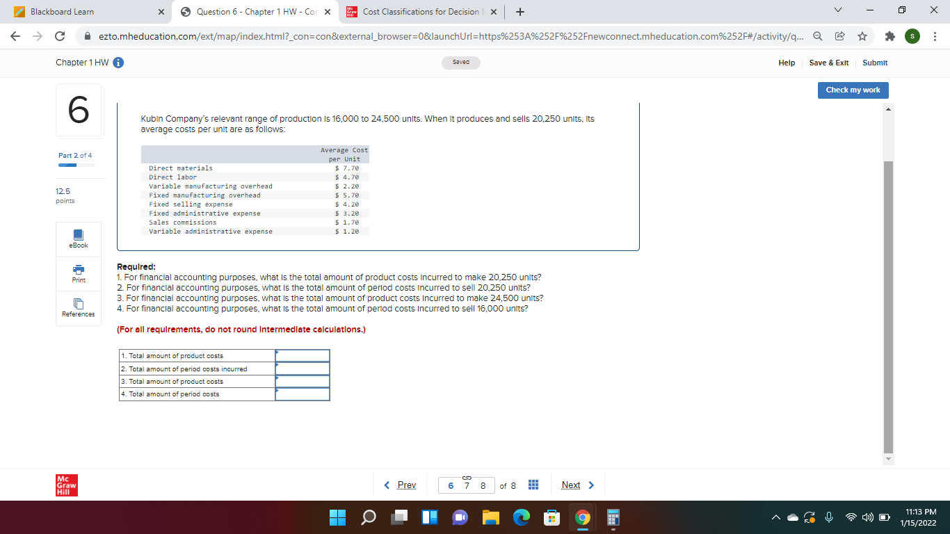 Blackboard Learn X 5 Question 6 - Chapter 1 HW -