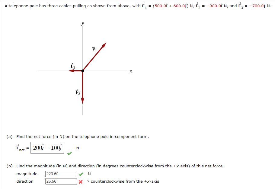 the telephone pole in component form. Fm = 200: 100; N J