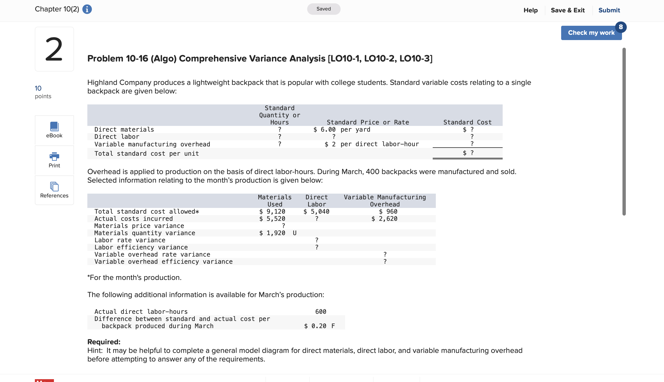 standard cost er unit 115 7 ii! p = Print Overhead is