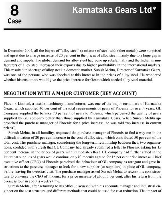 By reading the case study "Karnataka Gears ltd" listed below, answer the