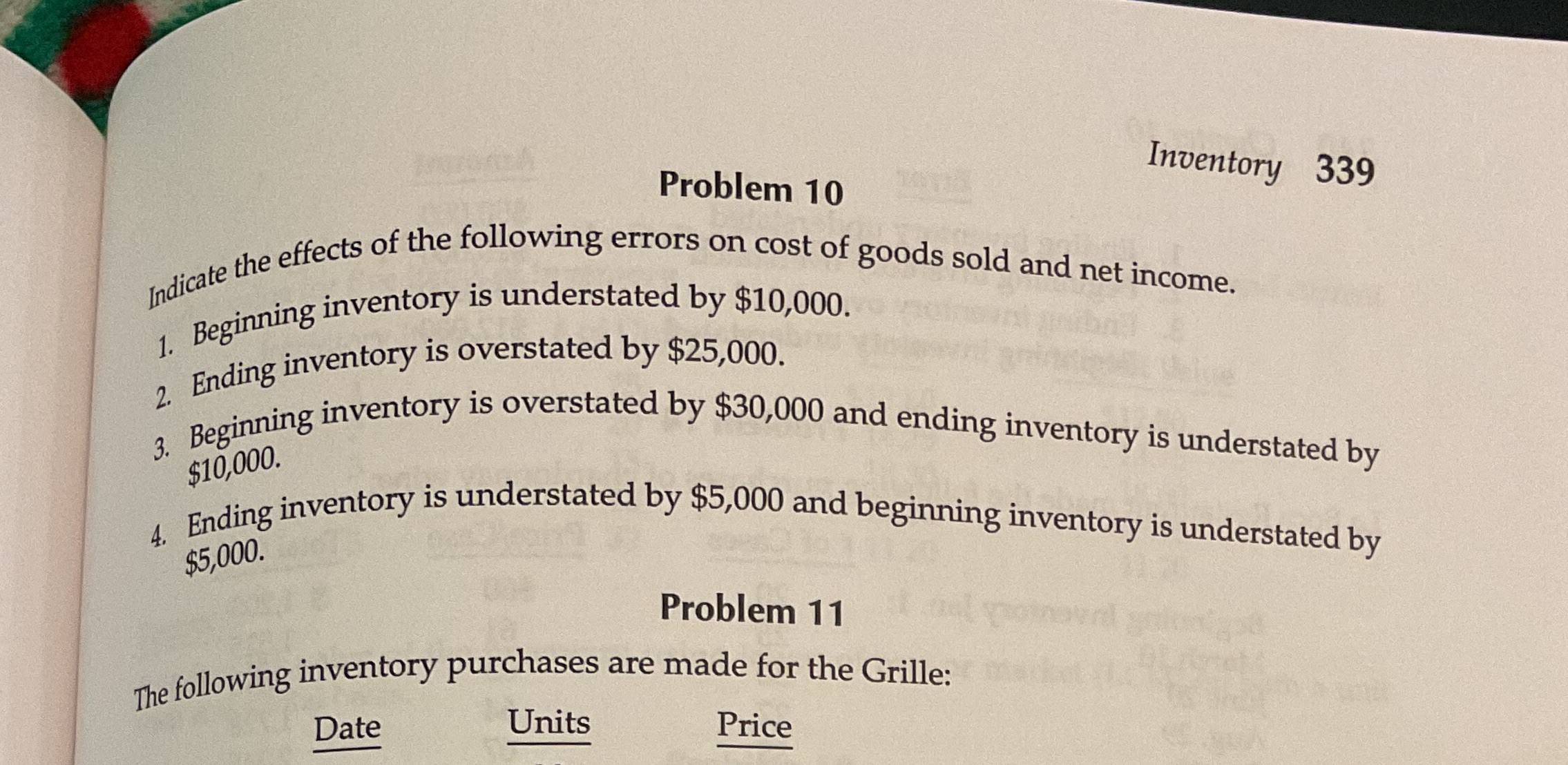 Problem 10 please Inventory 339 Problem 10 Indicate the effects of the