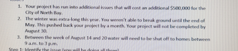 1. Your project has run into additional issues that will cost