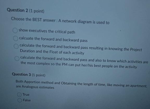  Question 2 (1 point) Choose the BEST answer : A network
