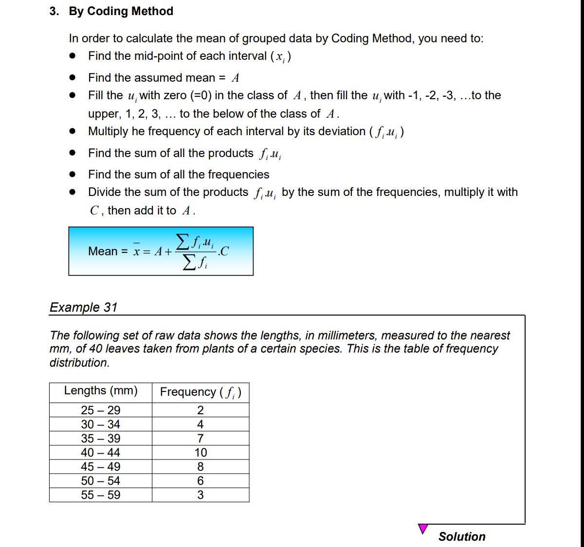 Lengths (mm) Frequency ( f, ) Mid-point (x, ) Deviation ( 1,