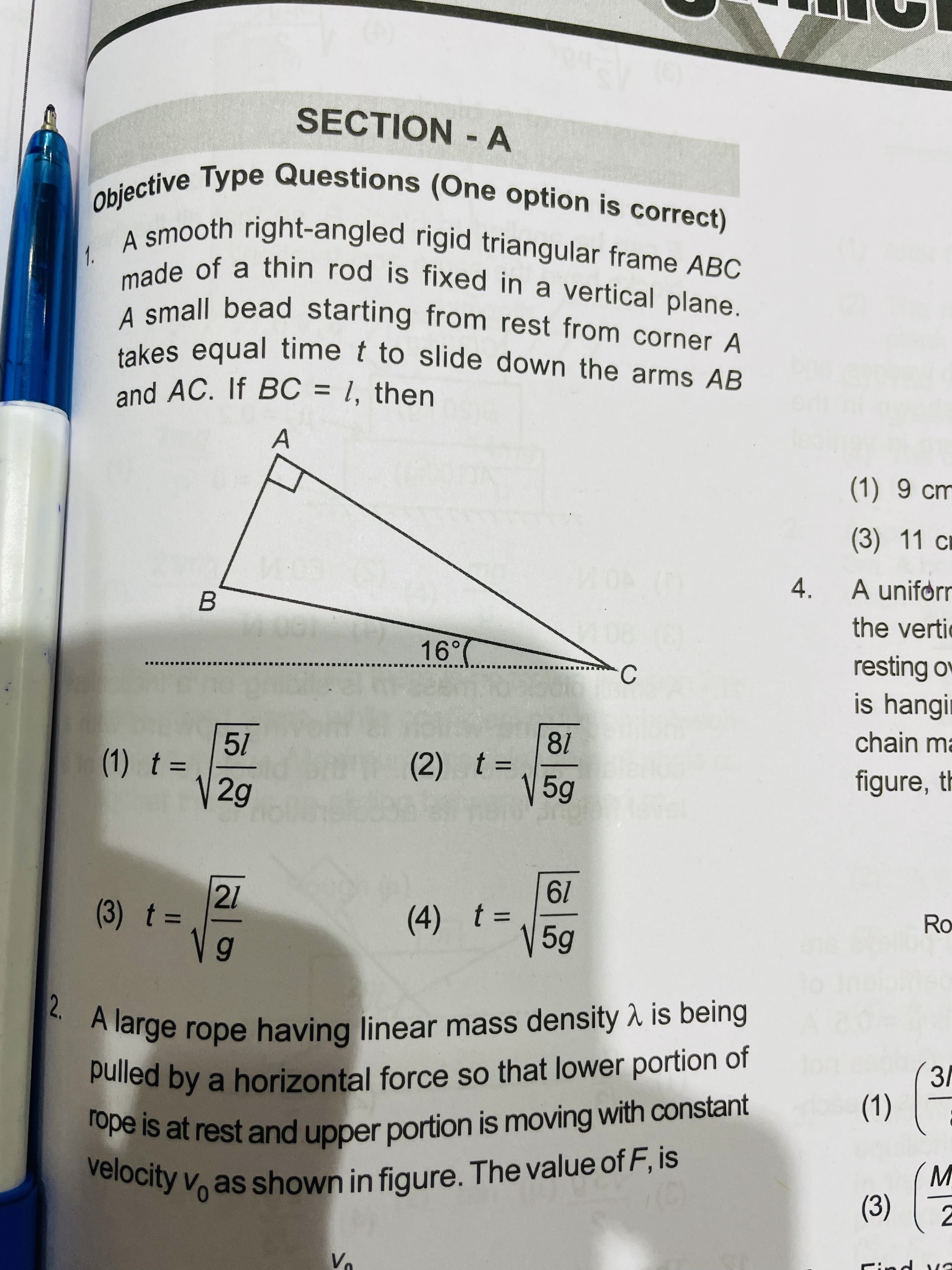  SECTION - A objective Type Questions (One option is correct) A