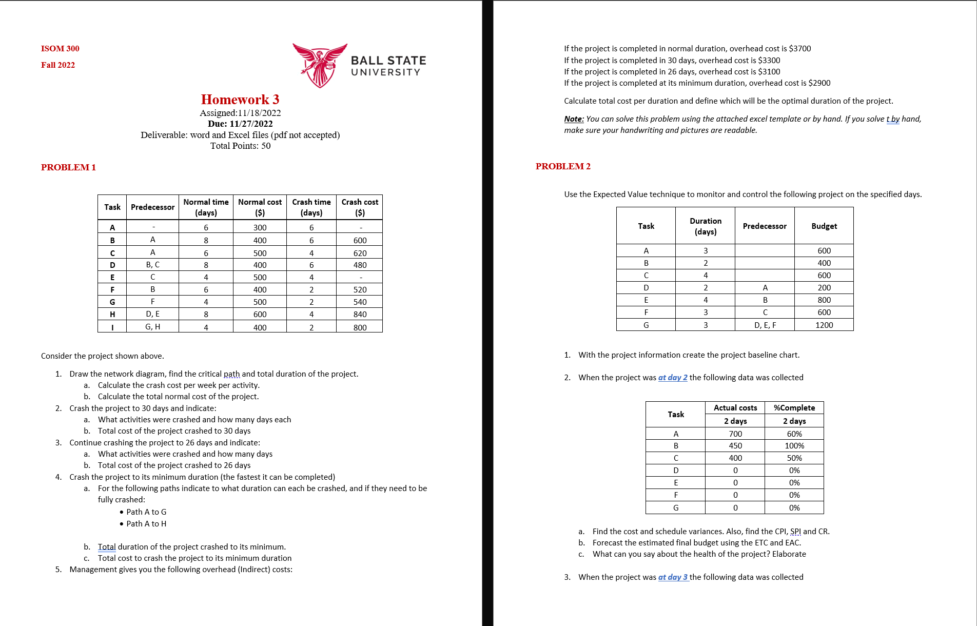 in 30 days, overhead cost is $3300 UNIVERSITY If the project is