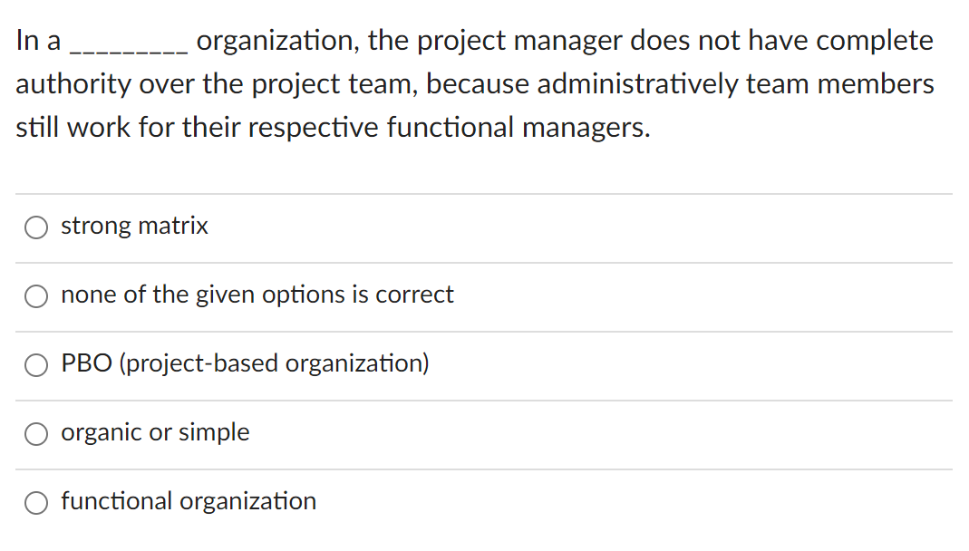 0 balanced matrix 0 P30 - Project-based organization functional organization 0 none