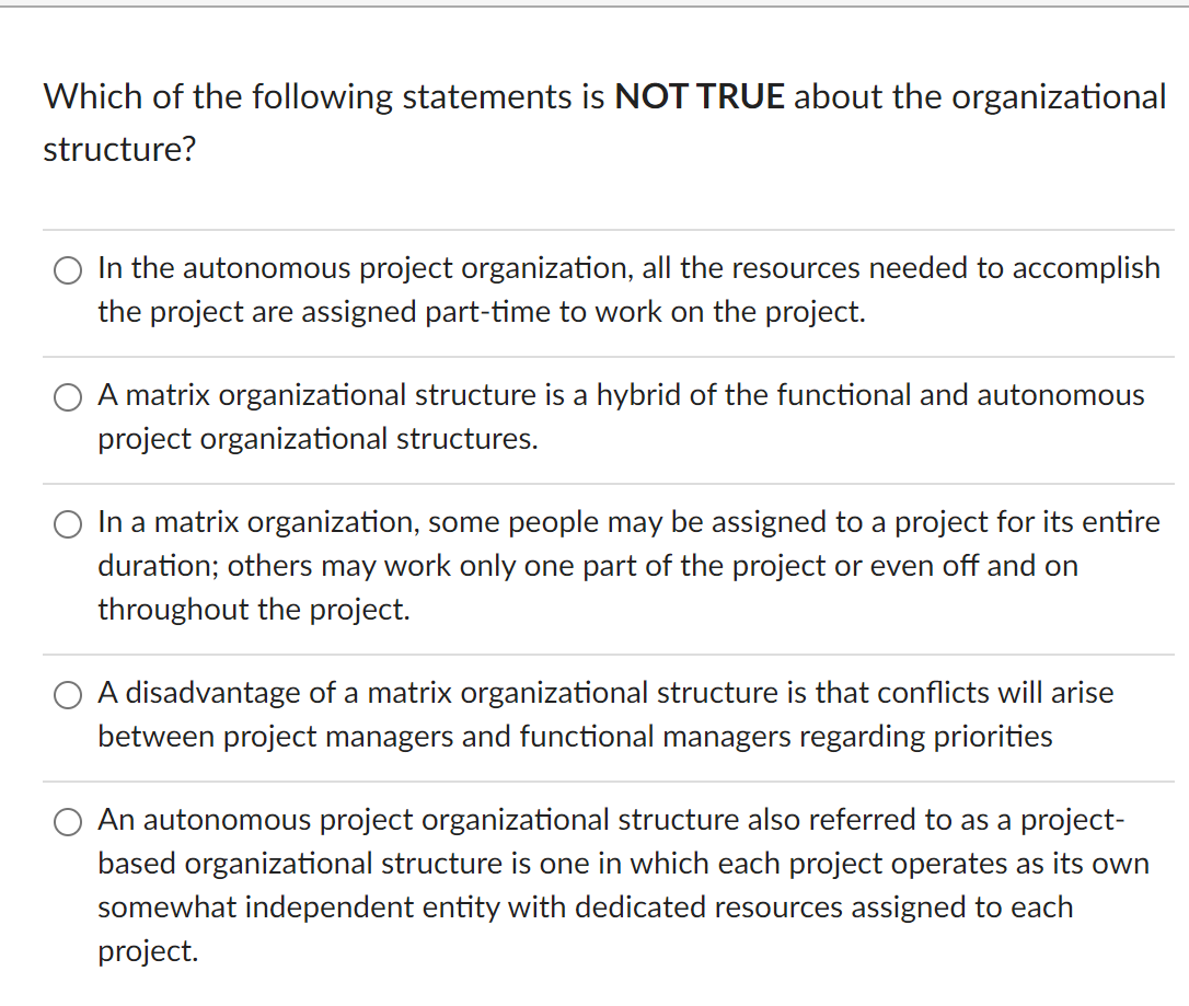of the above 0 weak matrix In a _________ organization, the project