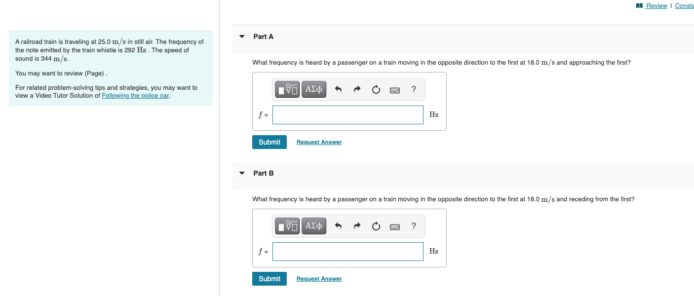 please help solve Review | Const Part A A railroad train is