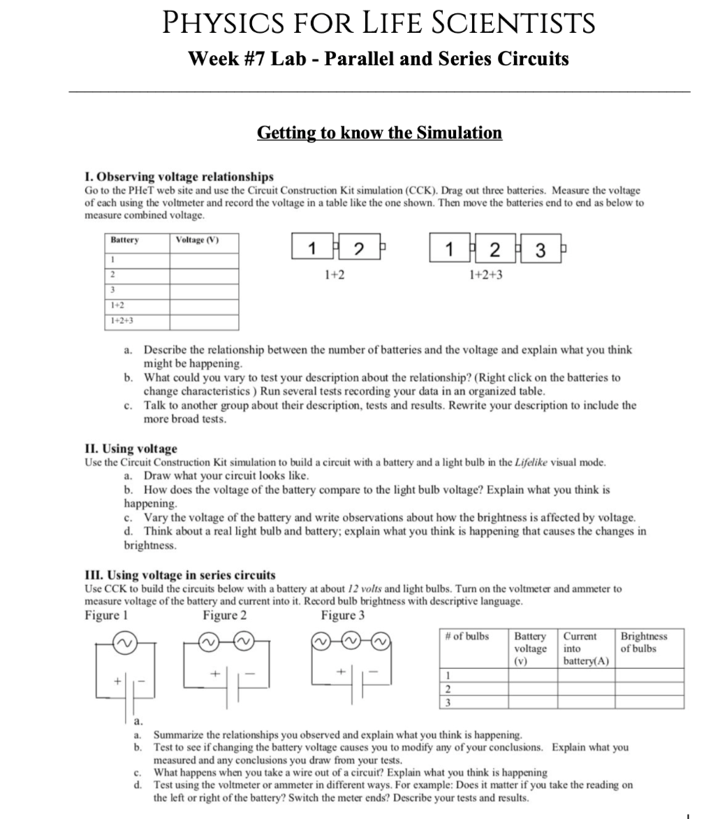 PHYSICS FOR LIFE SCIENTISTS Week #7 Lab - Parallel and Series