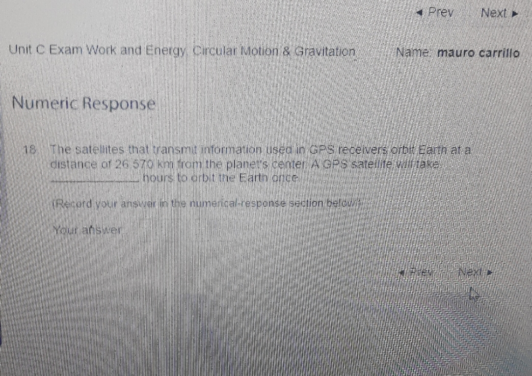 please help Prey Next - Unit C Exam Work and Energy Circular