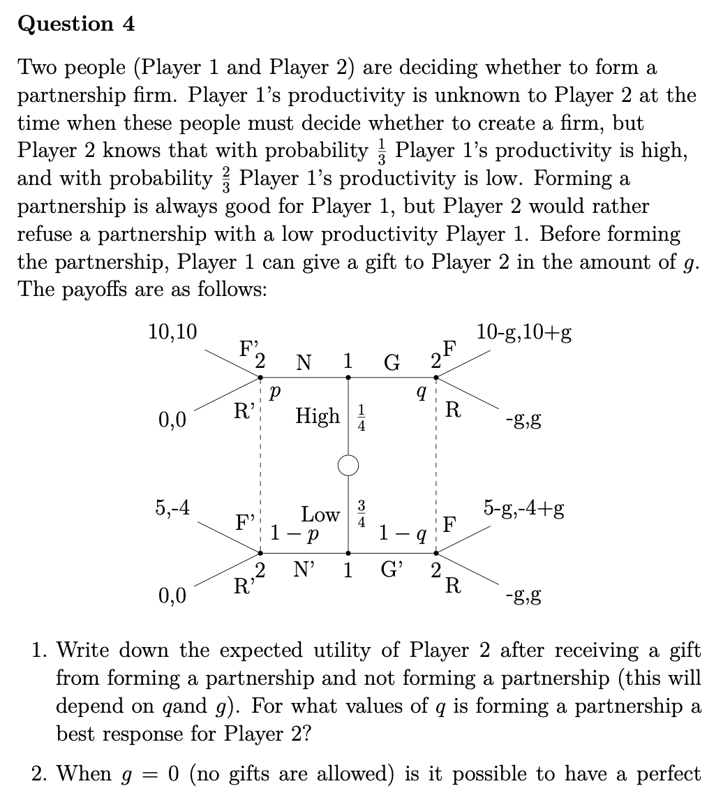 Two people (Player 1 and Player 2) are deciding whether to form