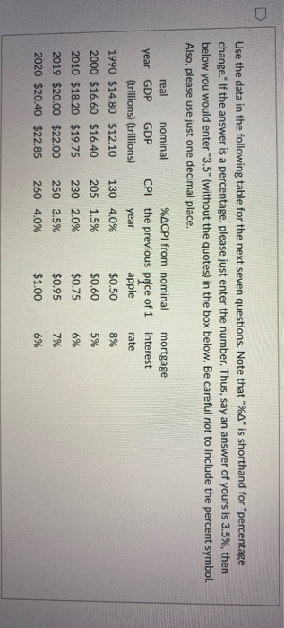 the next seven questions. Note that "%A" is shorthand for "percentage change."