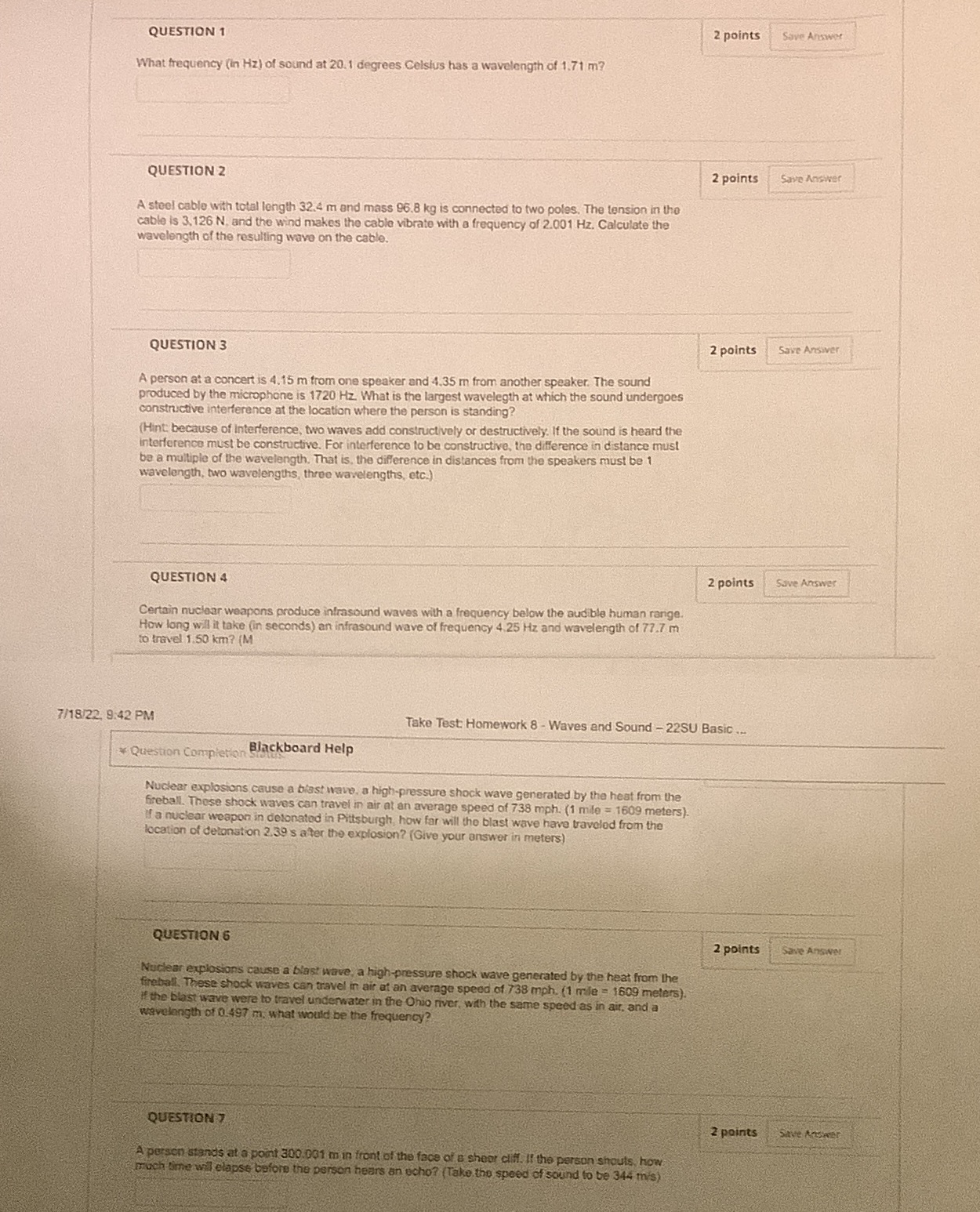 QUESTION 1 2 points Save Answer What frequency (in Hz) of