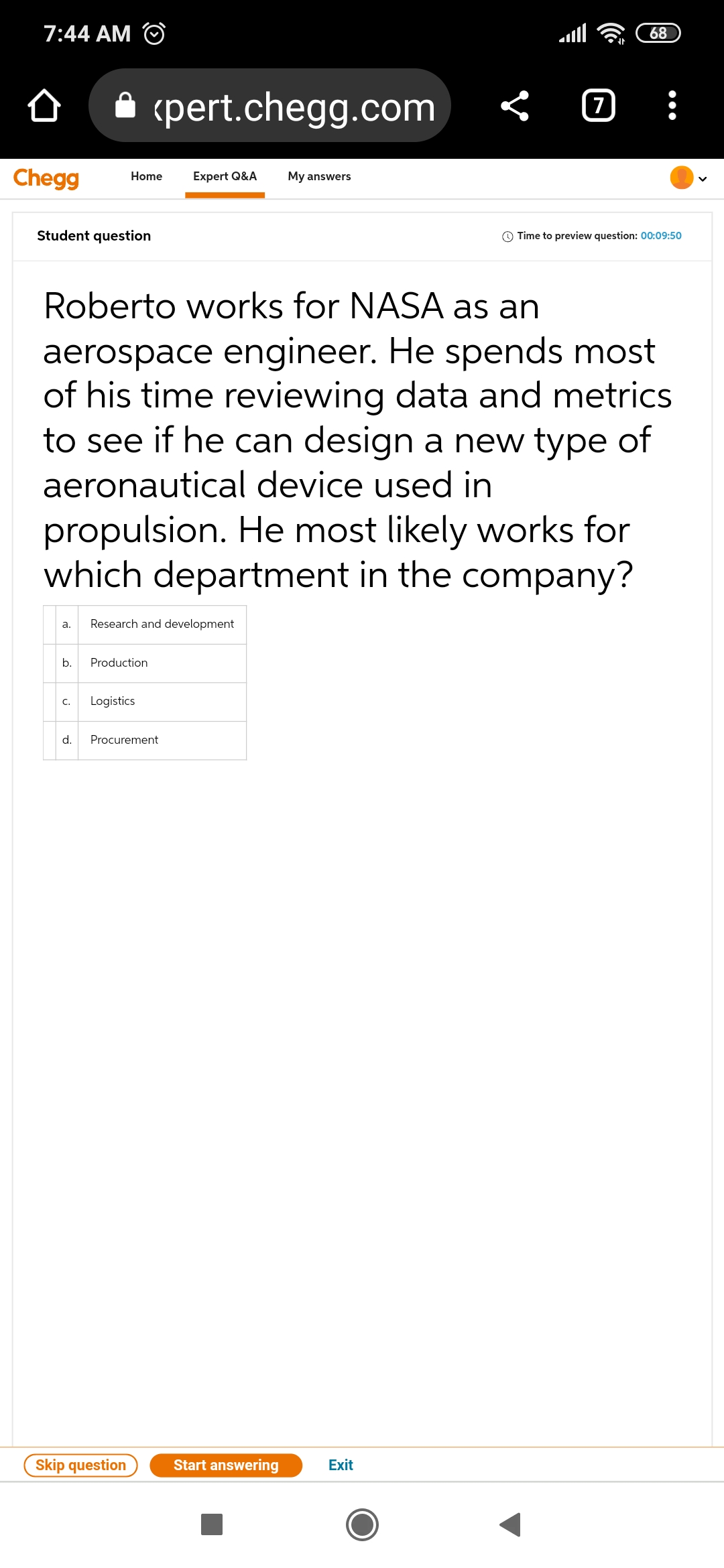 7:44 AM 'O O (pert.chegg.com Chegg Home Expert Q&A My answers Student