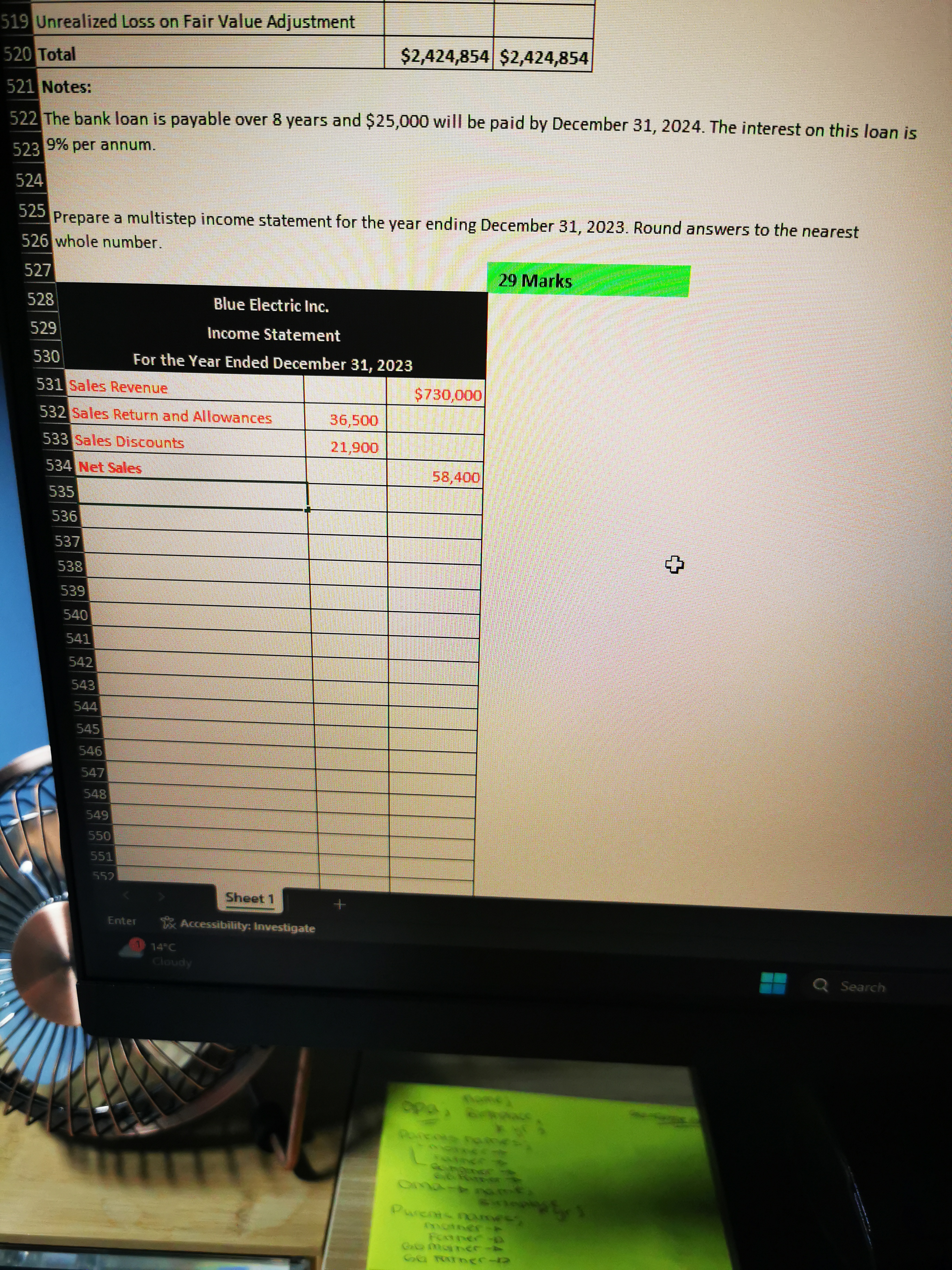 474 Blue Electric Inc. 475 Adjusted Trial Balance 476 December 31, 2023