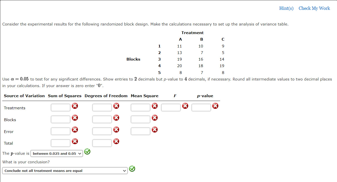  Hint(s) Check My Work Consider the experimental results For the following
