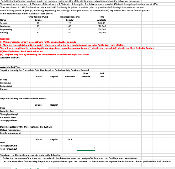 Please provide an explanation for each answer in a excel sheet Flash