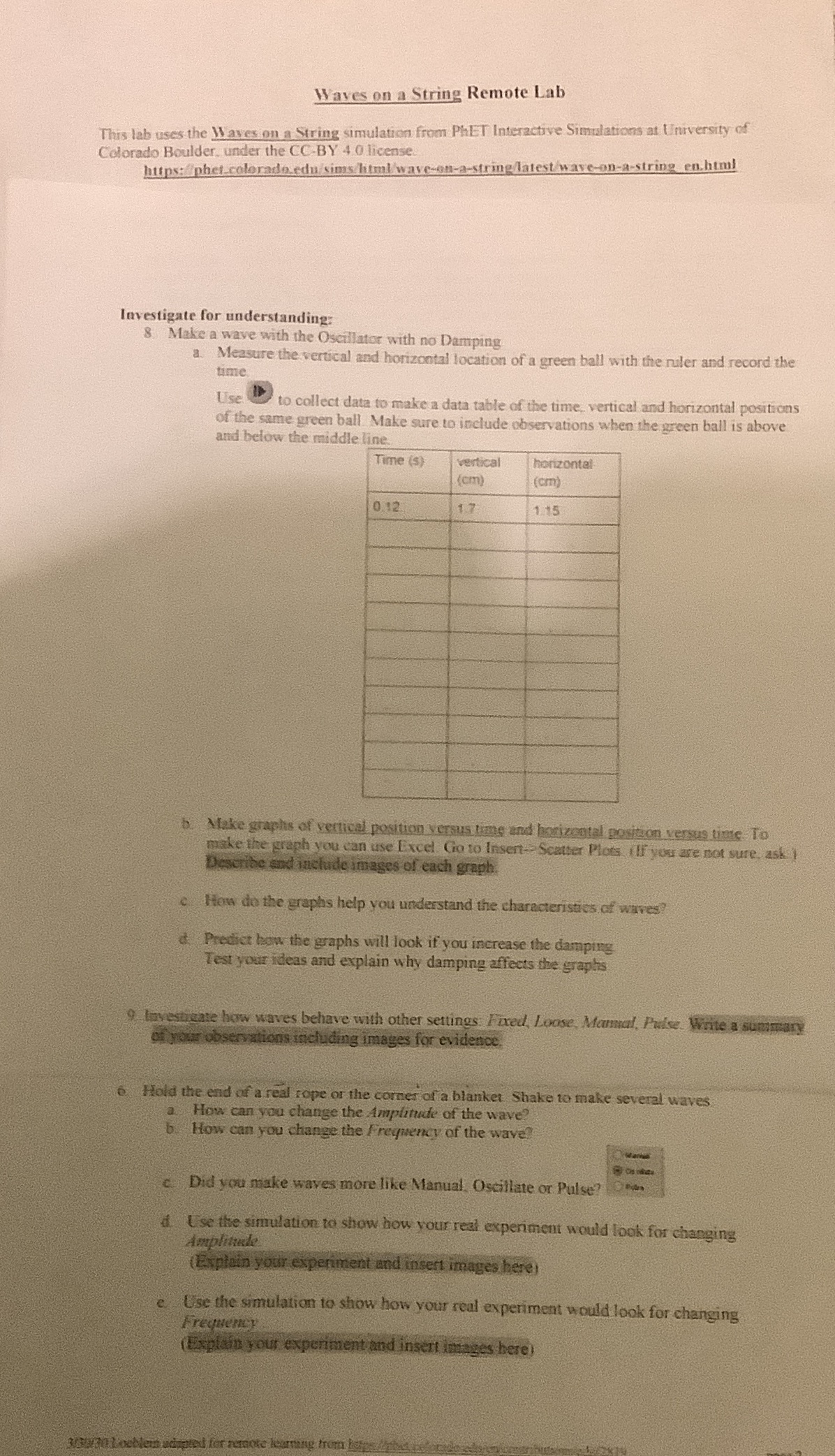 Waves on a String Remote Lab This lab uses the Waves