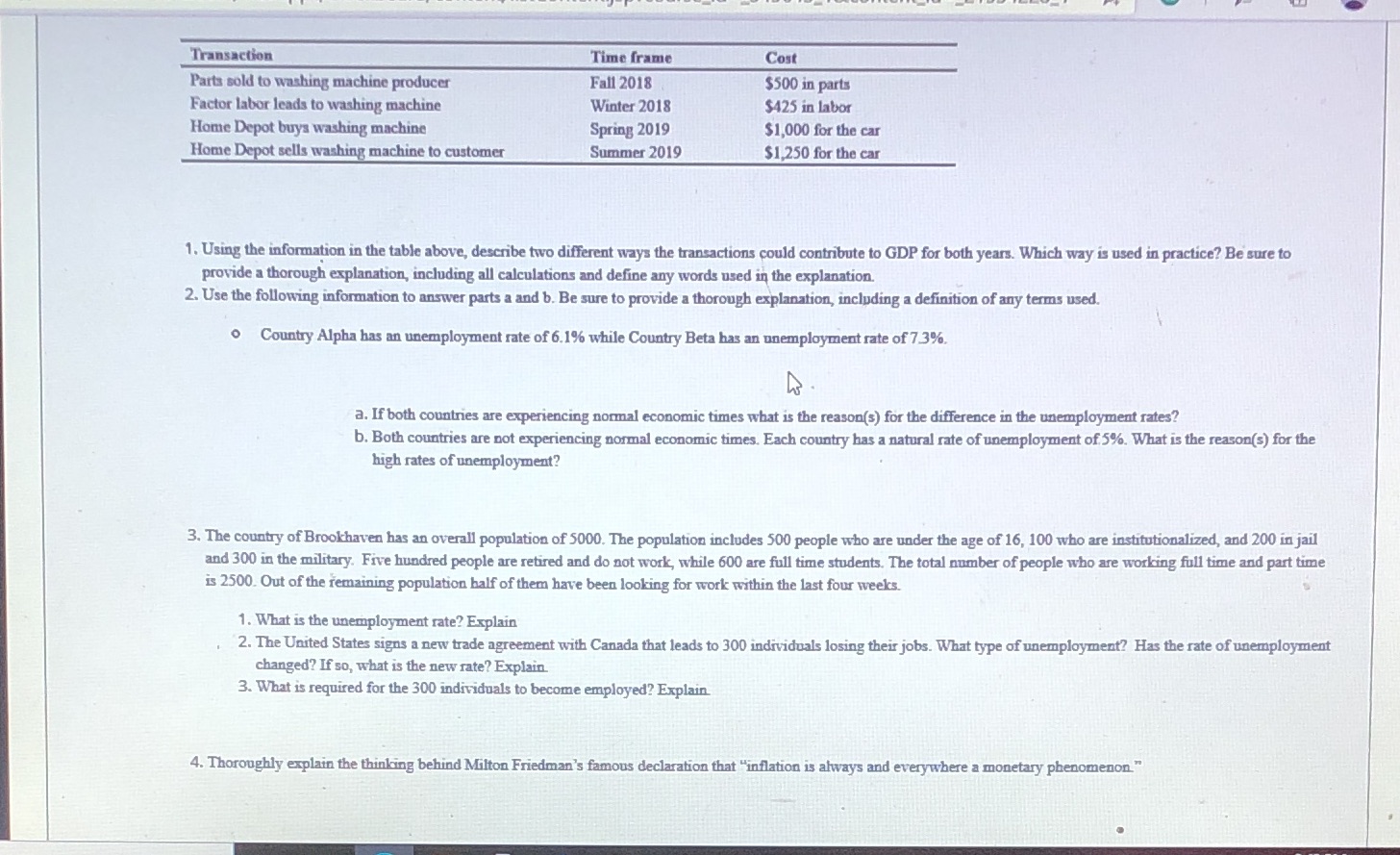 please answer every question briefly Transaction Time frame Cost Parts sold to