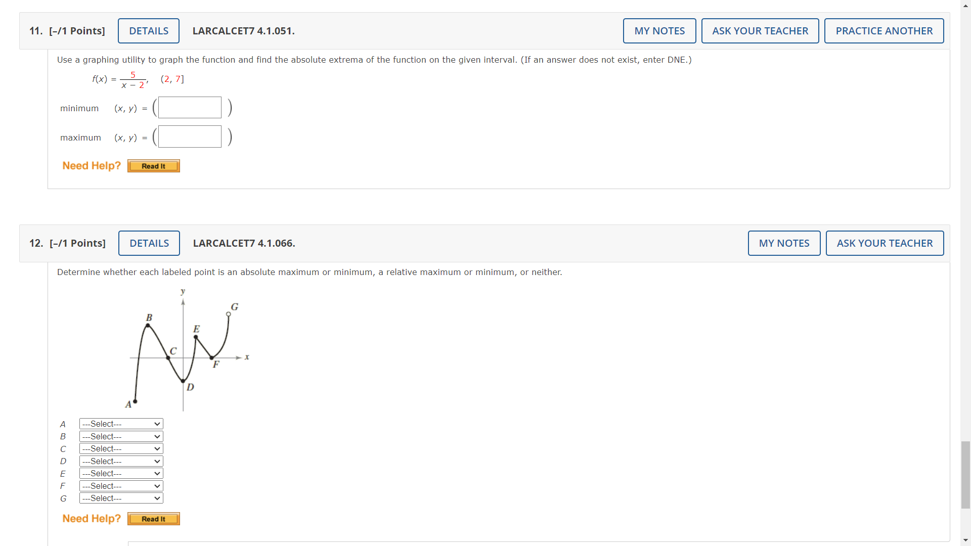 derivative (if it exists) at the indicated extremum. (If an answer does