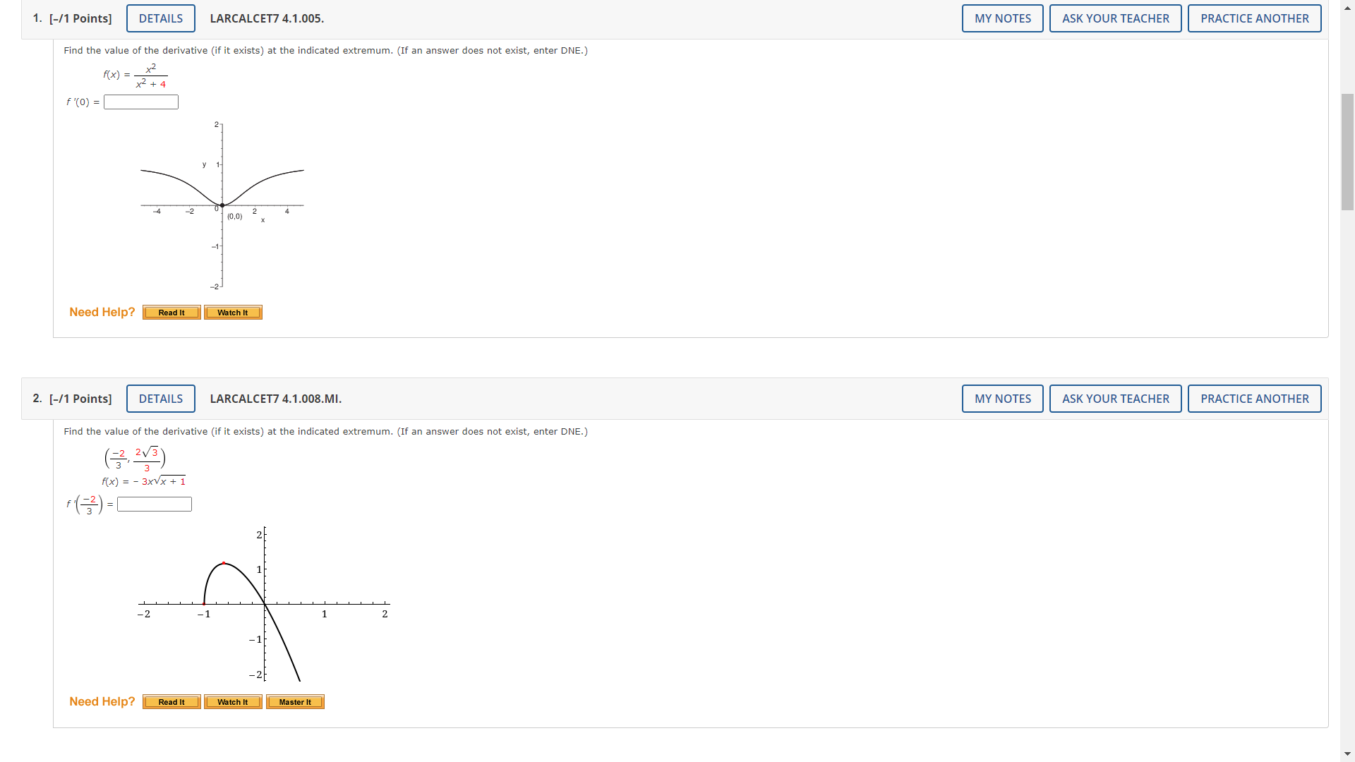 not exist, enter DNE.) (-2, 2V3 A( x ) = - 3xVx