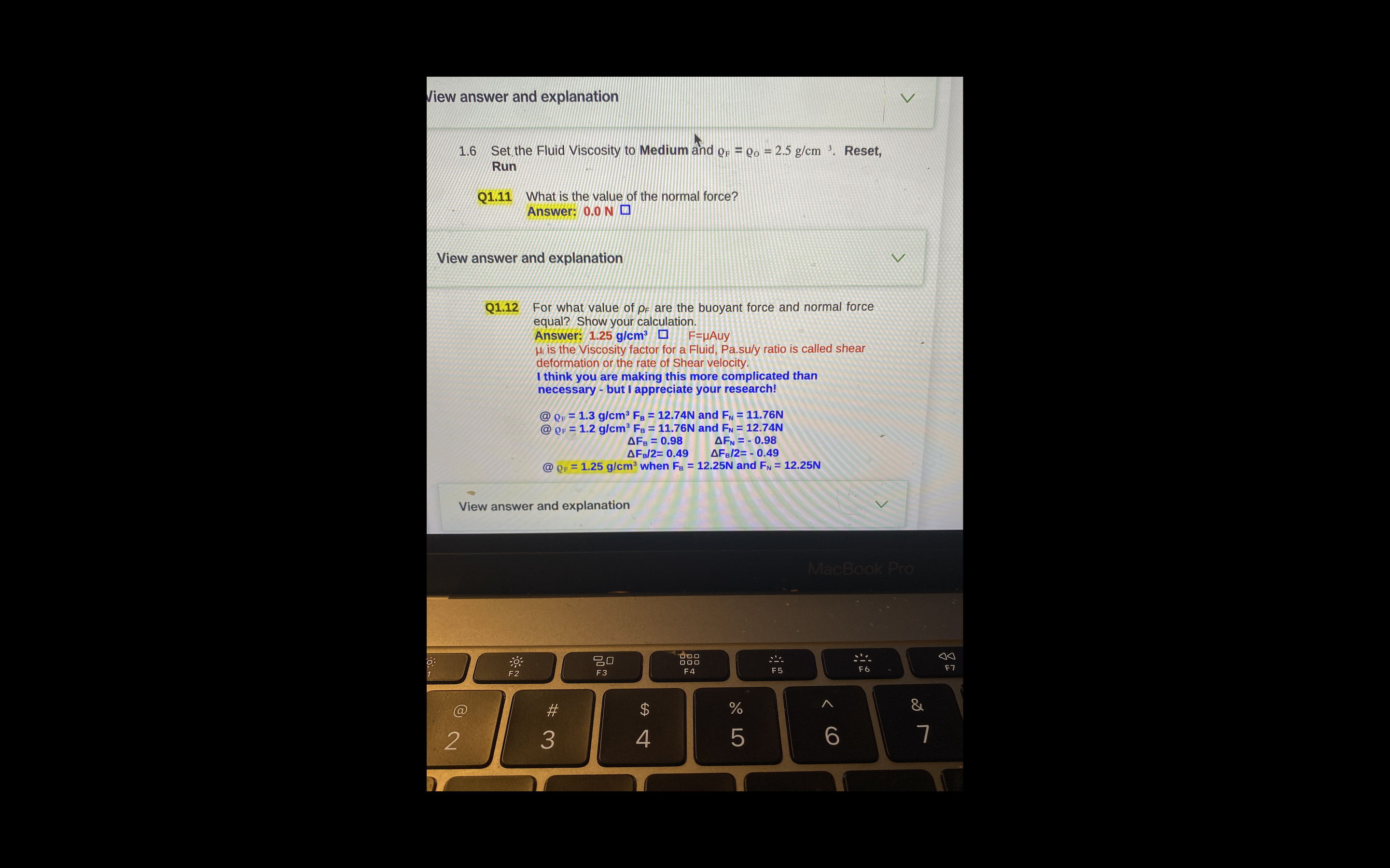 and OF - go - 2.5 g/cm 3. Reset, Run Q1.11 What