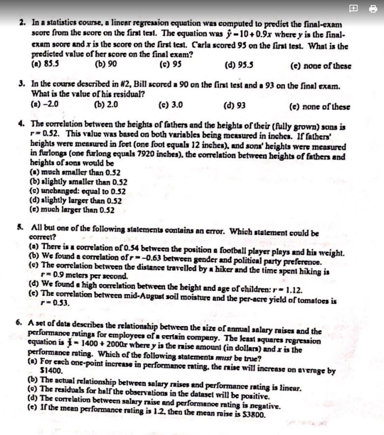 on the attached page. Thank you \f2. In a statistics course, a