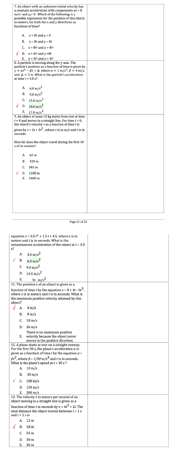  7. An object with an unknown initial velocity has a constant