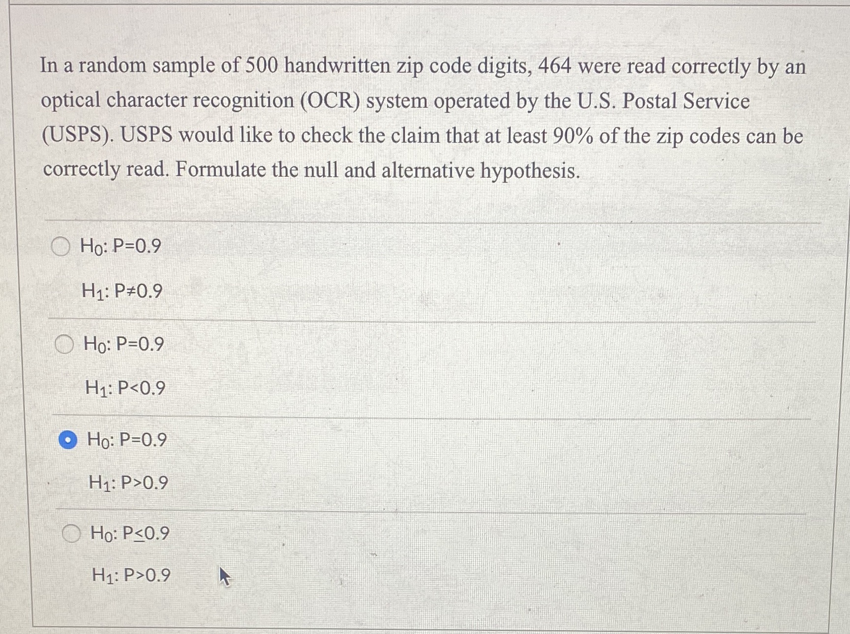 In a random sample of 500 handwritten zip code digits, 464