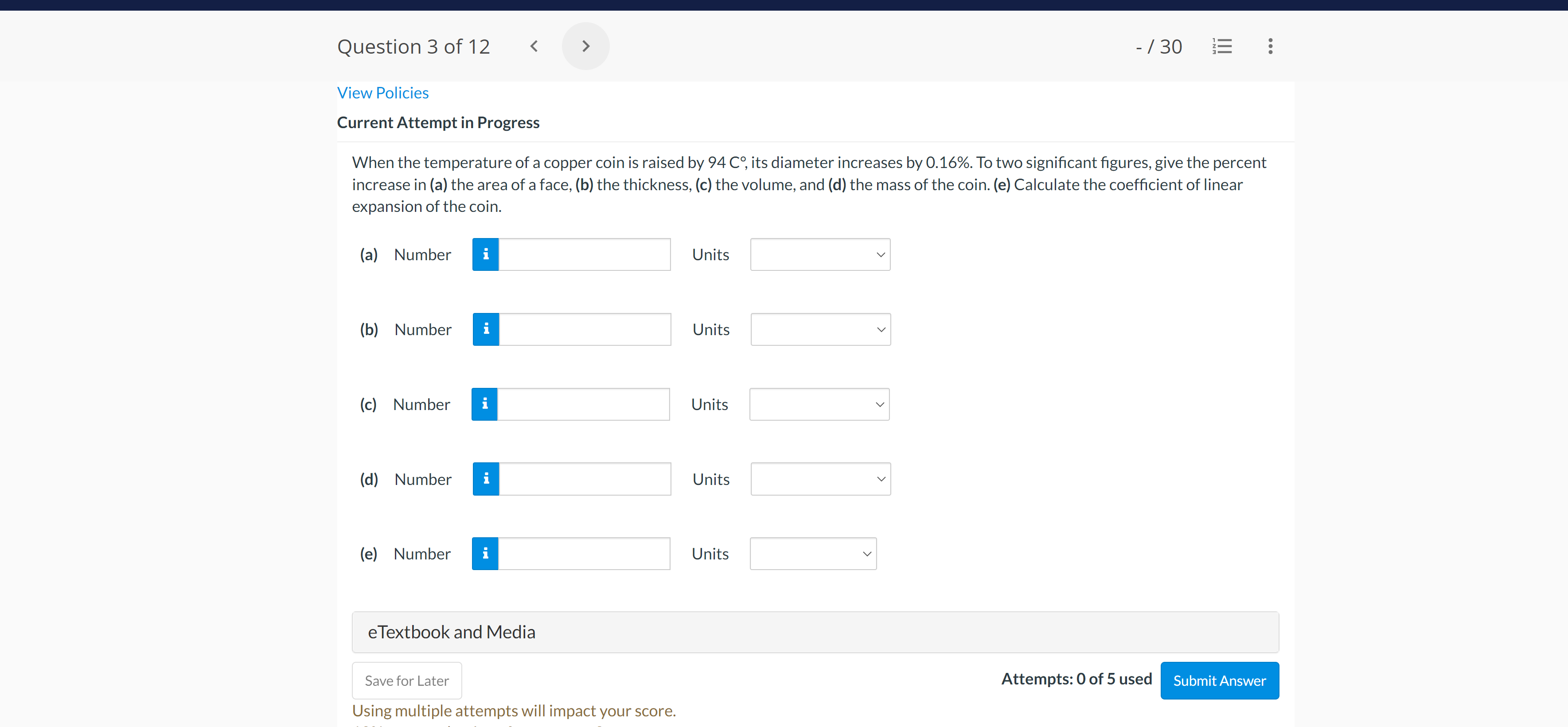 Question 3 of 12 View Policies Current Attempt in Progress - /