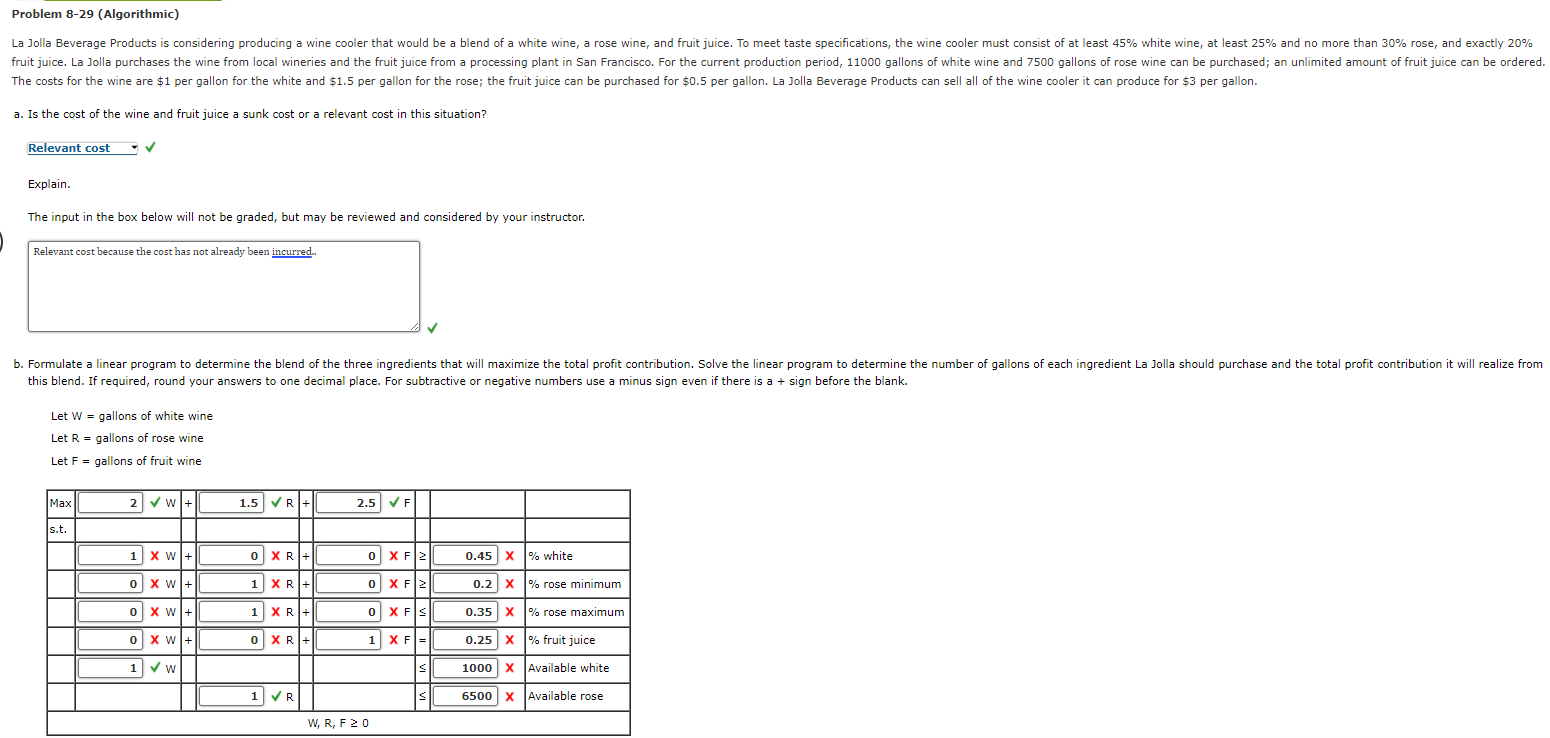  Problem 8-29 (Algorithmic) La Jolla Beverage Products is considering producing a