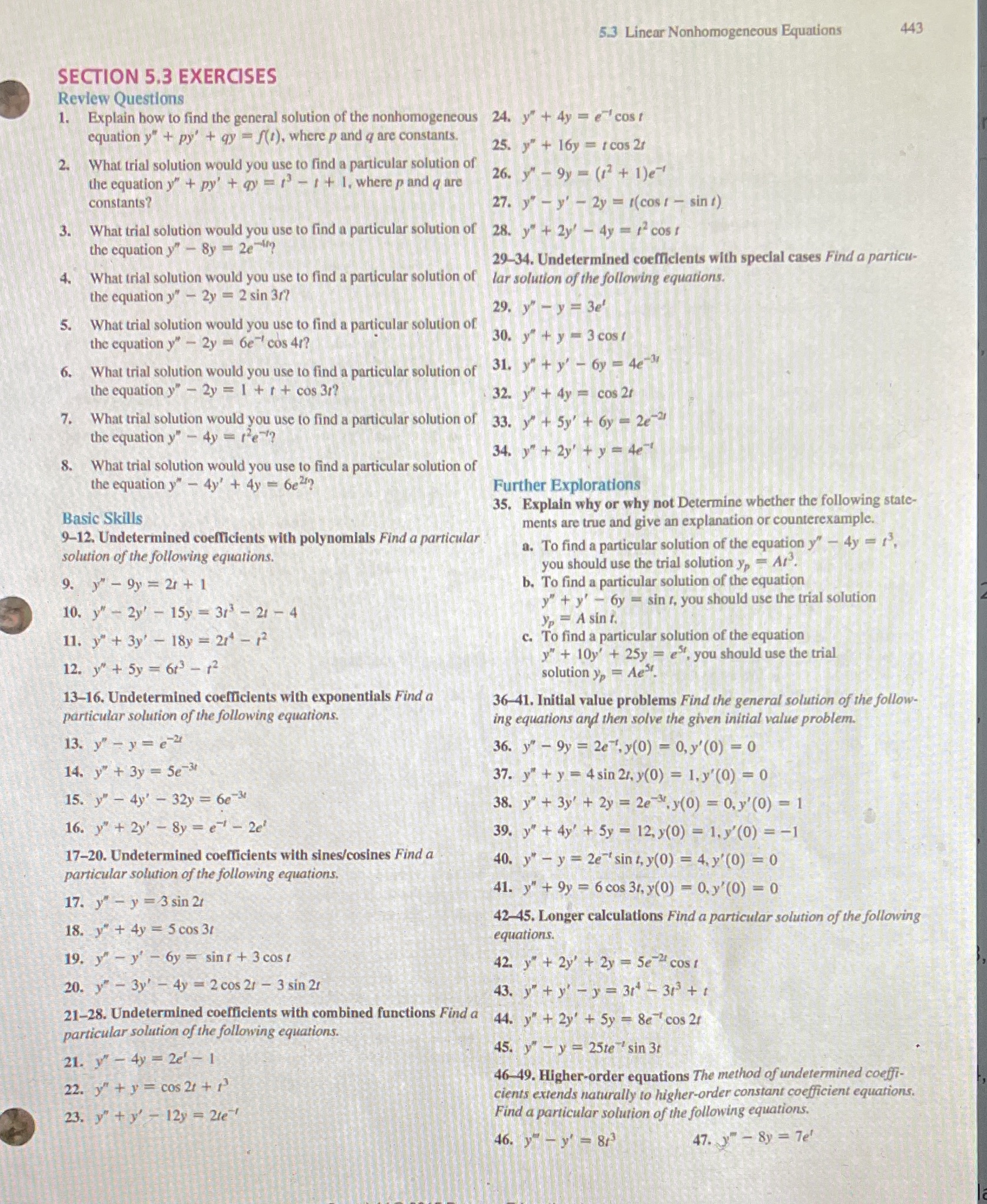 Please answer 10, 16, 19, 22, 37, 38 please!! 5.3 Linear Nonhomogeneous