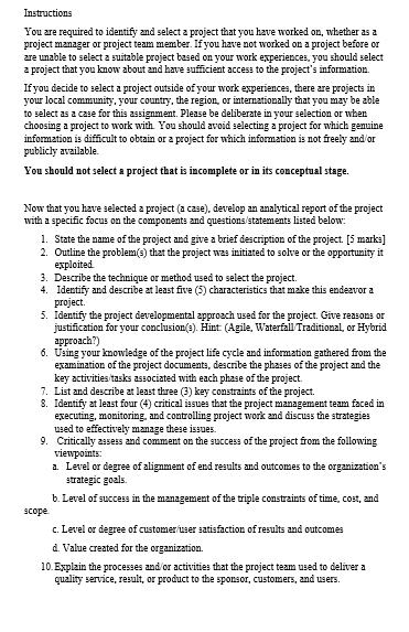 you have worked on, whether as 1 project manager or project team