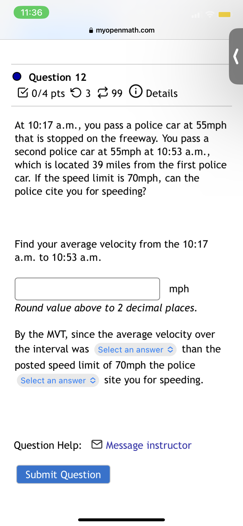 Message instructor Submit Question 0 Question 11 B 0/5 pts '0 3