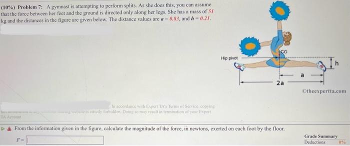  (10%) Problem 7: A gymnast is attempting to perform splits, As