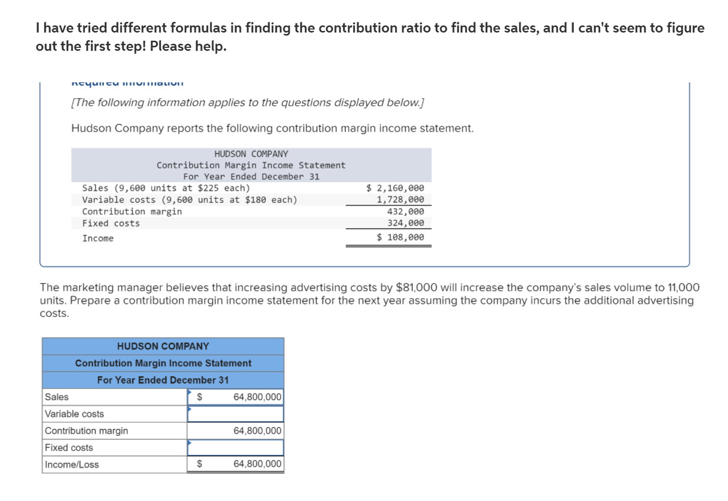  I have tried different formulas in finding the contribution ratio to