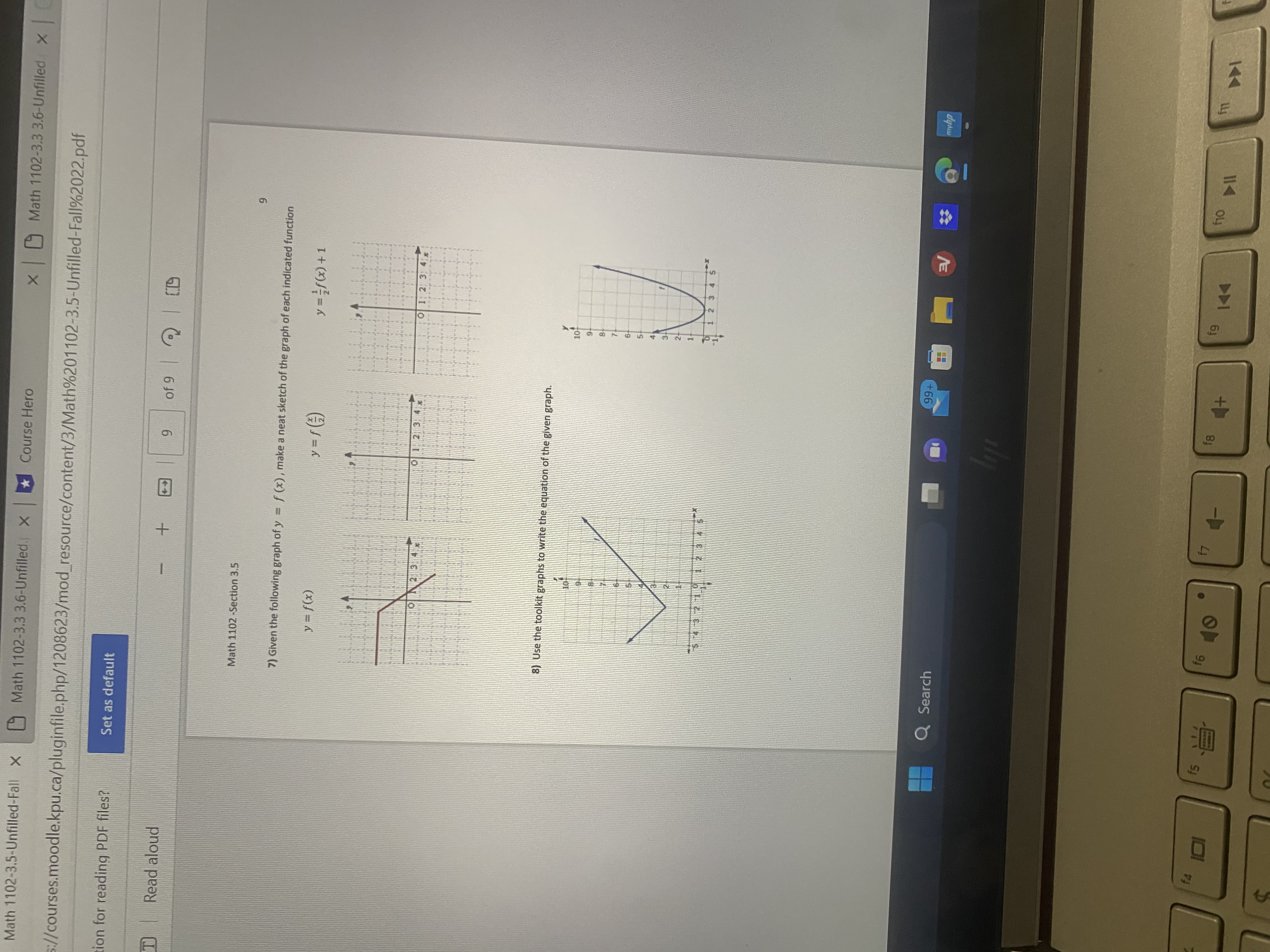 right 2 units. 2) Use the graph of toolkit function f(x) =