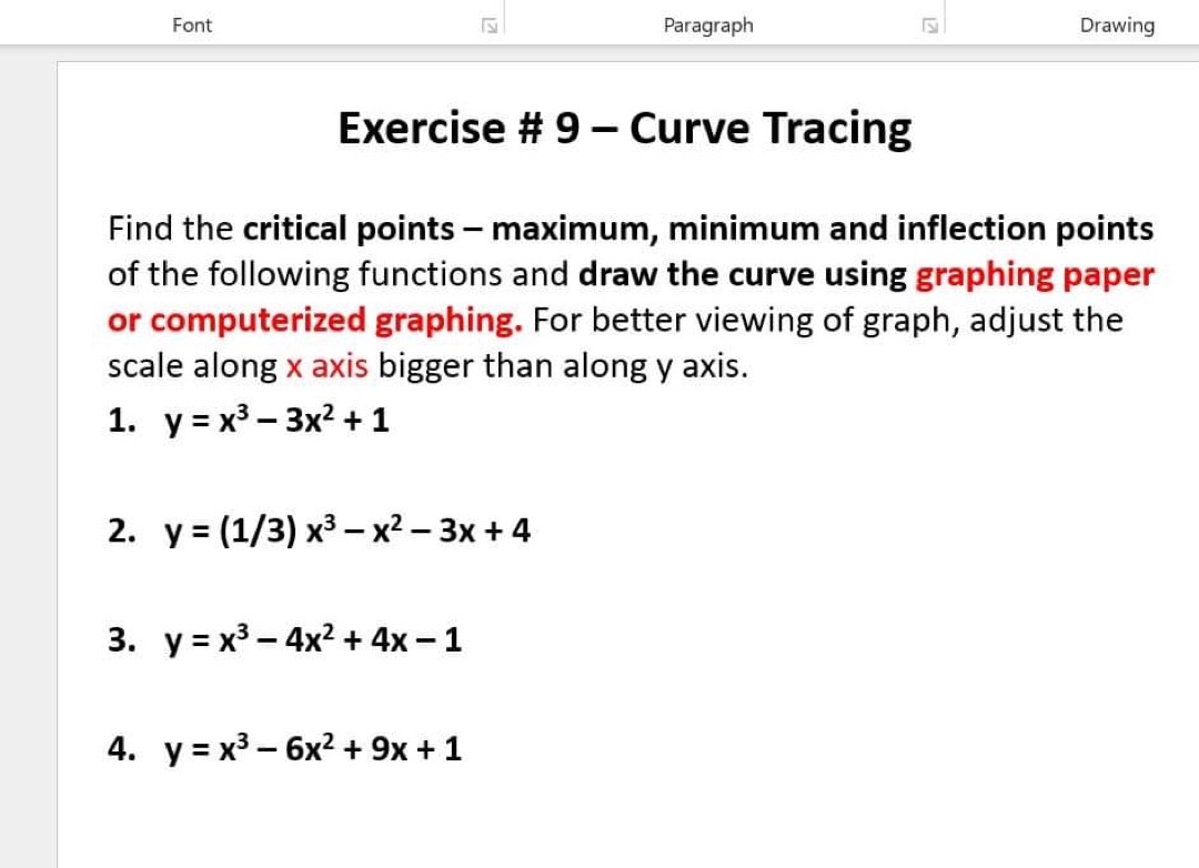 Find the critical points - maximum, minimum and inflection points of the