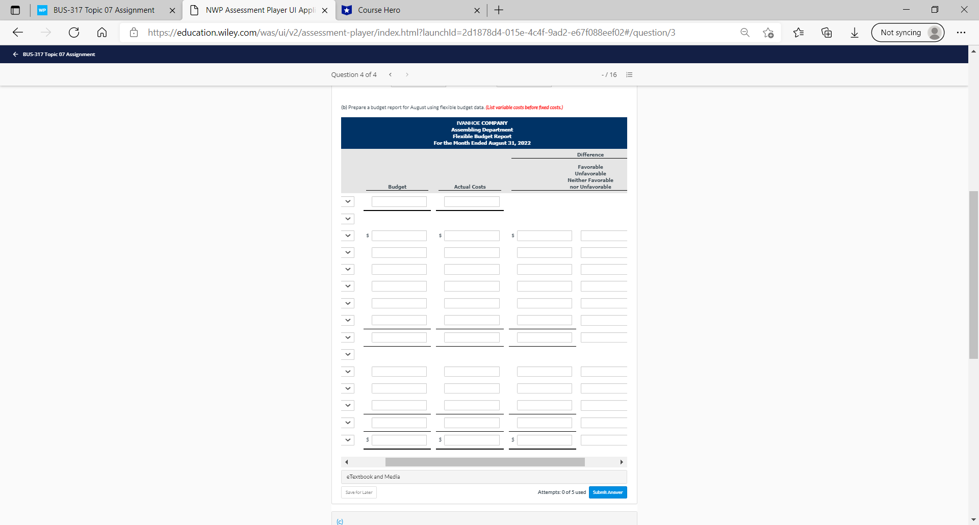 The August 2022 budget report for the company's Assembling Department is as