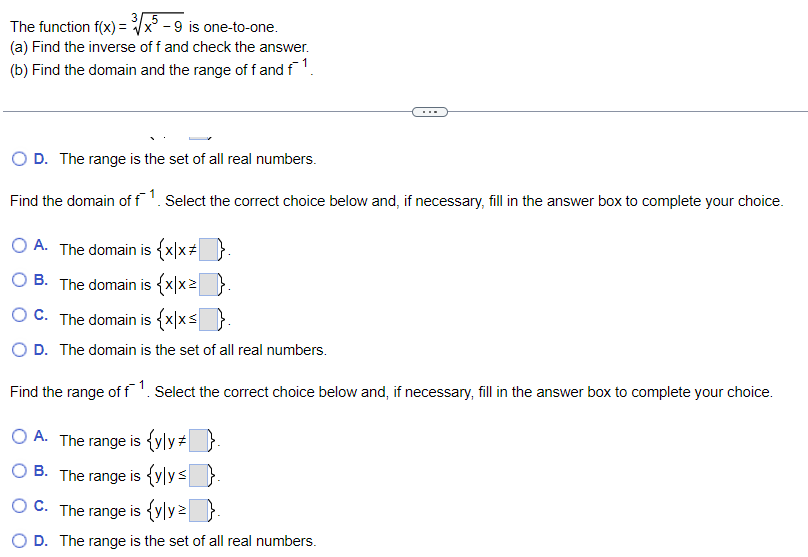 inverse of f and check the answer. (b) Find the domain and