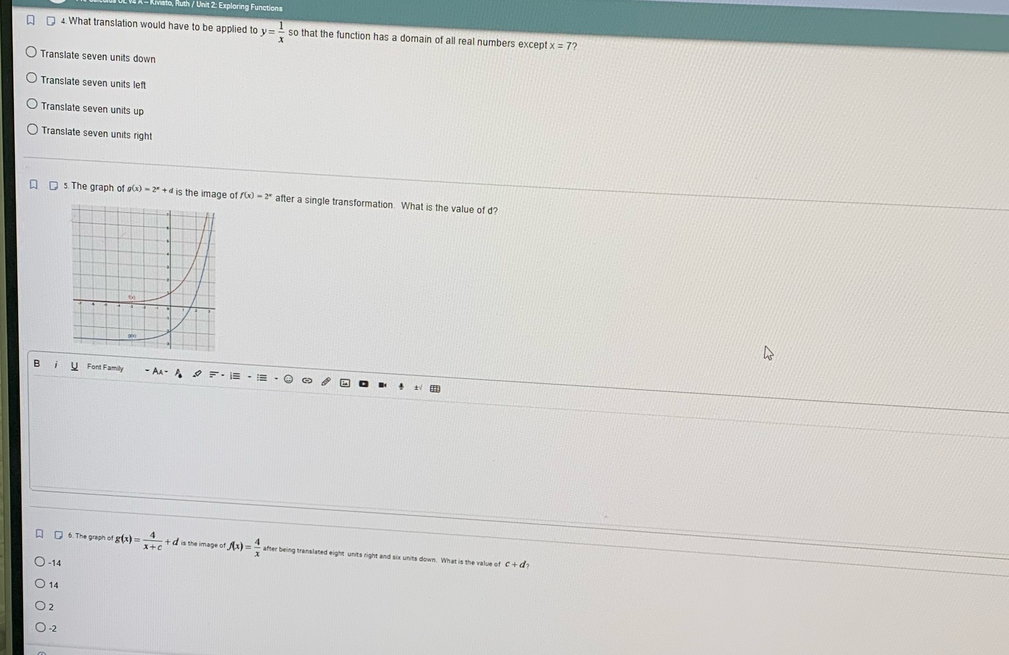 . Ruth / Unit 2: Exploring Functions Q Q 4. What