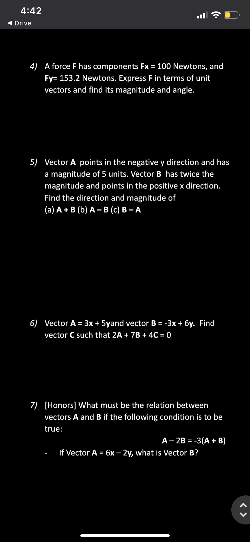 4) A force F has components Fx = 100 Newtons, and