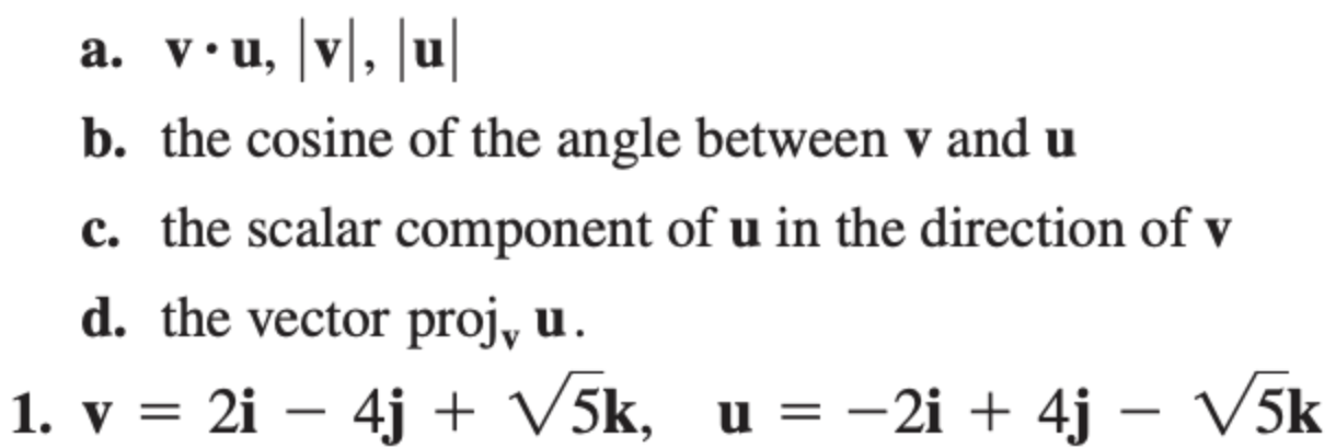 the angle between v and u c. the scalar component of u